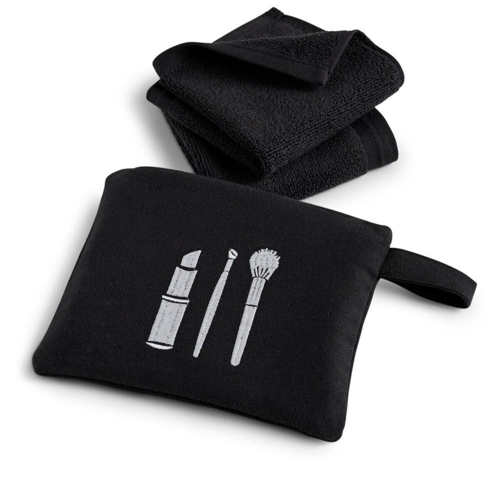 Charter Club Make Up Brush Bag Towel Gift Set Black retail $40